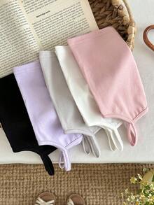 SHEIN LMoss Kids 5件套休闲可爱纯色针织吊带背心，适合女婴 - 彩色 - 查看 3
