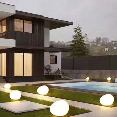 2 viên đá nhựa polyresin phát sáng năng lượng mặt trời - Đèn trang trí lối đi tự sạc cho khu vườn kiểu Zen và bãi cỏ, đèn chiếu sáng cảnh quan chống chịu thời tiết