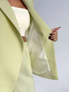 EURMUSE Women Blue And White Striped Detailed Blazer Jacket And Pant Suit Sets - Light Yellow - View 6