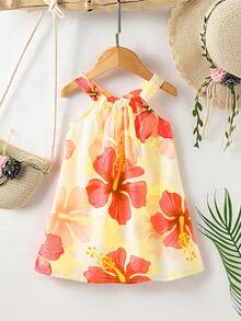 SHEIN 女婴碎花吊带连衣裙。春、秋、夏新款现已上市。舒适、时尚、可爱、甜美、优雅、休闲，适合度假穿着。是日常穿着的必备单品。 - 橘色 - 查看 6