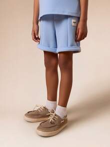 SUMWON Jungen Poloshirt mit Kragen und passende Shorts Set mit Brusttasche und Reißverschluss-Leiste, sommerliches, lässiges, aufeinander abgestimmtes Outfit für Kinder - Blau - Übersicht 4