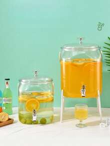 1pc Cold Water Bucket With Tap, Beverage Bucket, Rack, Lemon Fruit Tea Bucket, Juice Jar, Wine Bottle, Large Capacity, Suitable For Parties, Halloween, Christmas - Transparent - View 2
