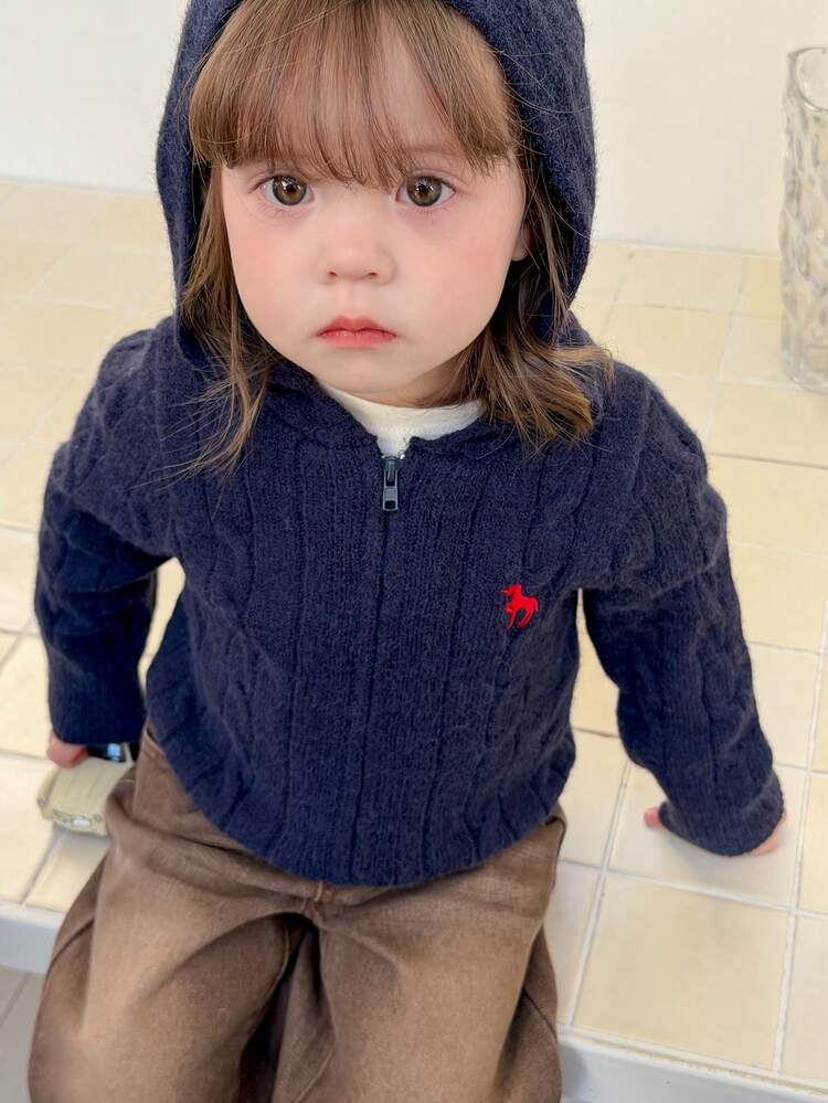 Baby Girl Solid Color Korean Style Hooded Cardigan, Autumn/Winter