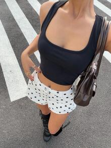 Muchica 女士夏季新款波点低腰短裤 - 黑與白 - 查看 5