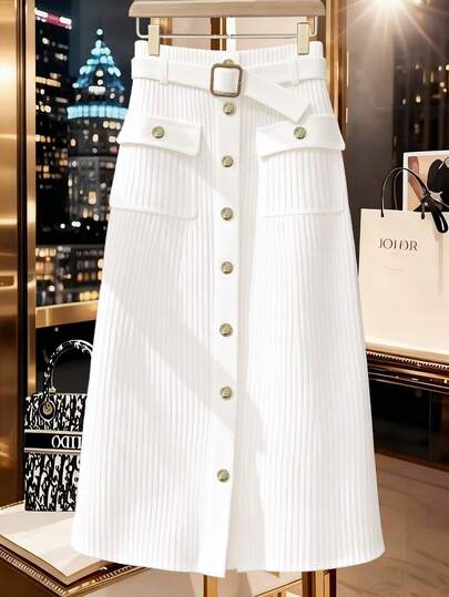 GlowEve CURVE 大码优雅纹理提花面料装饰纽扣A字裙