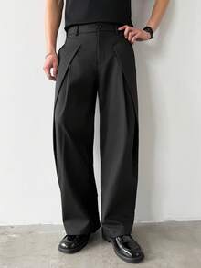 Manfinity Hypemode Quần tây ống rộng xếp ly dành cho nam, kiểu dáng rộng rãi thoải mái, thiết kế xếp ly, phù hợp cho văn phòng, quán cà phê, trong nhà, ngoài trời, dự tiệc, tôn dáng chân, thoải mái khi vận động, gọn gàng và thanh lịch khi đứng yên, món quà tuyệt vời. - màu đen - Xem 1