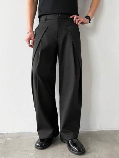 Manfinity Hypemode 男士褶裥阔腿西装裤，宽松休闲裤，褶裥设计，适合办公室、咖啡厅、室内、室外、派对等场合，修饰腿型，活动时舒适，静止时修身利落，是馈赠佳品。