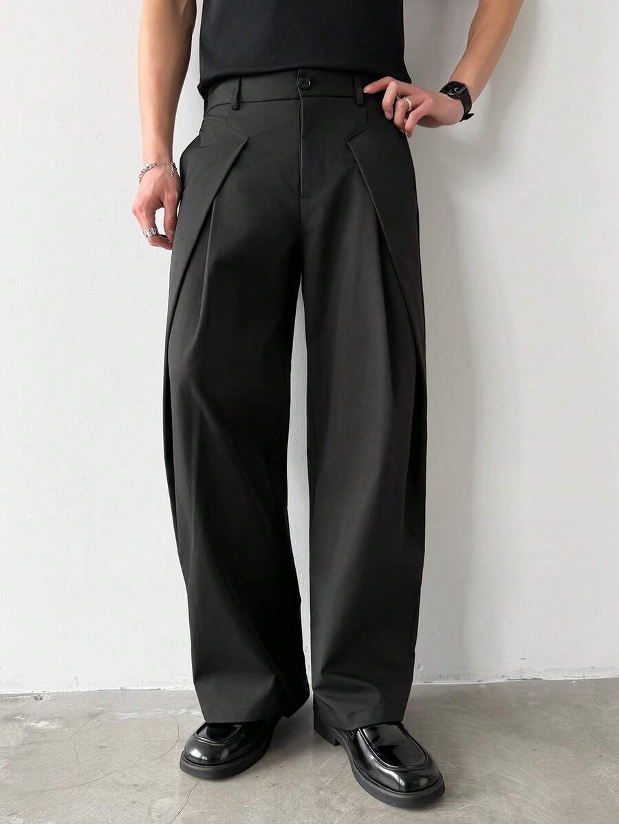 Manfinity Hypemode Quần tây ống rộng xếp ly dành cho nam, kiểu dáng rộng rãi thoải mái, thiết kế xếp ly, phù hợp cho văn phòng, quán cà phê, trong nhà, ngoài trời, dự tiệc, tôn dáng chân, thoải mái khi vận động, gọn gàng và thanh lịch khi đứng yên, món quà tuyệt vời. - màu đen - Xem 1