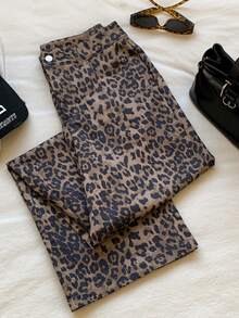 SHEIN EZwear 女士豹紋簡約日常長褲
