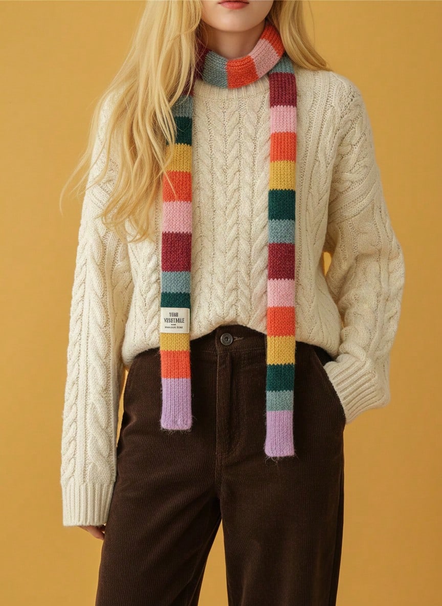 Joivida 1PC Soft Stretchy Narrow Women Scarf Rainbow Stripe Color Blocking Design Handmade Fashion Hair Scarf For Winter Casual Formal Outfit Accessory Gift - Multicolor - View 1