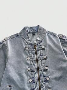 ROMWE MEN Grunge Punk Áo sơ mi denim tay ngắn kiểu cổ điển thời Trung cổ dành cho nam - trắng - Xem 10