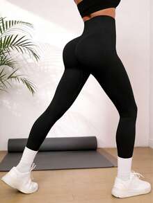 pieza Leggings deportivos sin costuras, de alta elasticidad, para mujer, aptos para correr, ciclismo, fitness y diversos escenarios deportivos - 29CK negro - Ver 1