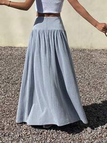 DAZY Falda larga casual plisada a rayas para mujer, versátil para vacaciones de verano