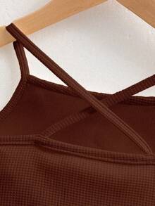 SHEIN Elladie kids Young Girls Asymmetrical Hem Camisole Top & Tassel Hem Skirt 2 Pieces Set Girl Brown Dress Dark Brown Blouse For Girls Girl Brown Set Brown Skirt Set - Coffee Brown - View 5