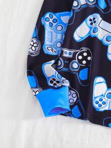 Snug Fit  Colorful Game Console Print Pajamas 1 Set Teen Boys Glow-In-The-Dark Gaming Print Snug Fit Knit Crew Neck Long Sleeve Top And Pants Pajama Set - Navy Blue - View 5