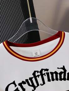 HARRY POTTER X SHEIN Tween Boy Summer Casual Daily Commute School Style Funny Cute Cartoon Figure Graphic & Letter Number Pattern Contrast Stripe Short Sleeve T-Shirt - White - View 3