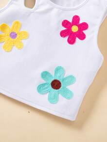 Bộ 2 áo croptop ôm sát, thêu họa tiết 3D rực rỡ cho bé gái, màu trắng và hồng tím. - Nhiều màu - Xem 3