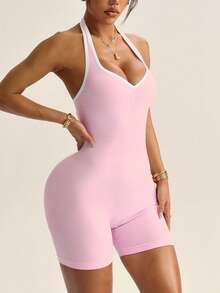 Dewbera 无缝双色连体紧身裤 - 淺粉色 - 查看 5