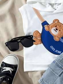 Playful Pals Bộ quần áo thường ngày 2 món cho bé trai, gồm 1 áo hoodie trắng in chữ không tay có túi và 1 quần short denim xanh có chun lưng, có túi. Thích hợp cho các hoạt động thường ngày, thể thao, đi chơi, du lịch. - Nhiều màu - Xem 6