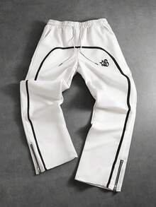 PAVTROS 男士五角星印花抽绳腰带口袋阔腿宽松休闲运动裤 - 白色 - 查看 3