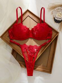 2pcs Mesh Embroidery Women's Lingerie Set