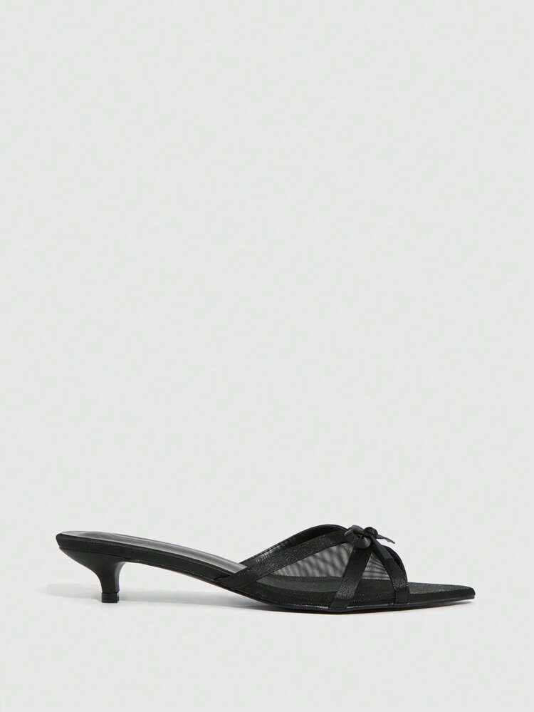 CUCCOO SZL Women's Pointed Toe Bow Decor Elegant High Heel Slide Sandals Valentine's Day Spring Shoes Prom Heels