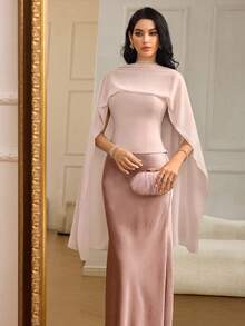 Modelyn Women's Chiffon Shawl Collar Sleeveless Fitted Elegant Blouse Women Clothing Elegant Dress With Cape Tops For Women Elegant - Baby Pink - View 6