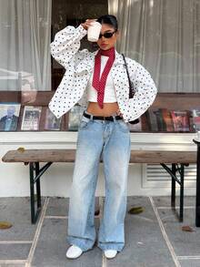 Muchica 大码波点休闲百搭通勤约会长袖外套，春夏款 - 黑與白 - 查看 6