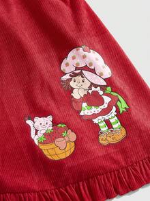 Strawberry Shortcake | ROMWE Vestido de verano para mujer con volantes en el bajo, tirantes y bordado de fresa transparente - Rojo - Ver 3