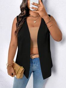 Linhara Plus Size Women's Popular Solid Color Cardigan, Minimalist Fashion Blazer Jacket, Versatile For Work And Everyday Wear - Black - View 6