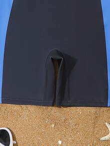 两件套男童连帽拉链泳衣，蓝白印花图案，充满海滩风情，适合度假，开启夏日时尚之旅 - 藍色 - 查看 7