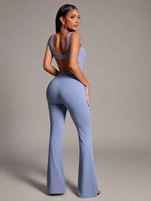 Radiana Tall Women's Backless Sleeveless Flare Jumpsuit, Hazy Blue - Dusty Blue - View 2