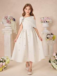 Pitira Đầm ngắn tay cổ lệch, màu mơ, chất liệu dệt họa tiết, ôm dáng, đính đá lấp lánh, dành cho bé gái tuổi teen, thích hợp cho các buổi hẹn hò, tiệc tùng, ngày lễ, tiệc chiêu đãi, tiệc trưa, sinh nhật, năm mới, tựu trường, dạ hội, các dịp trang trọng. Đầm màu kem cho bé gái, đầm màu ngà cho tuổi teen, đầm cho bé gái tuổi teen, đầm phù dâu nhí, đầm đính ngọc trai giả cho bé gái tuổi teen, đầm ngọc trai giả màu kem cho bé gái, đầm màu ngà cho bé gái. - Màu be - Xem 4