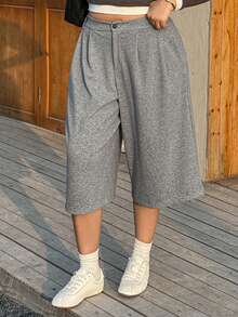 Dazy Plus Pantalones cortos casuales de moda, pantalones de pierna ancha, estilo callejero - Gris - Ver 4