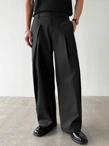 Manfinity Hypemode Quần tây ống rộng xếp ly dành cho nam, kiểu dáng rộng rãi thoải mái, thiết kế xếp ly, phù hợp cho văn phòng, quán cà phê, trong nhà, ngoài trời, dự tiệc, tôn dáng chân, thoải mái khi vận động, gọn gàng và thanh lịch khi đứng yên, món quà tuyệt vời. - màu đen - Xem 6