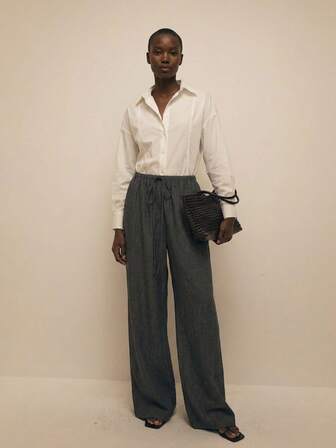 ATUI Studio Pantaloni casual larghi a gamba dritta con lacci di colore unito da donna