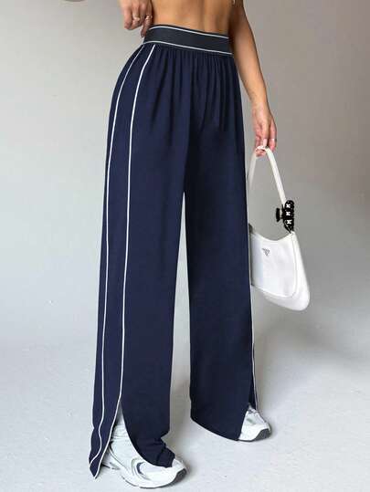 Dewbera Women's Loose Fit Straight Leg Sweatpants With Pockets, Waistband Contrast Stripe, High Stretch Elastic Waist, Suitable For Daily Casual Wear, Running, Yoga, Gym, Tennis, Golf, Autumn/Winter