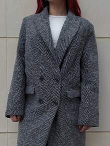 Bearsaez Damen Fischgratmuster Jacke mit Revers Kragen, Langarm Mantel für Herbst/Winter - Grau - Übersicht 5
