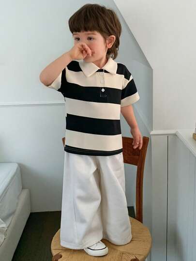 DAZY Toddler Boys' Striped Short Sleeve Polo Shirt