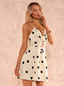 Glamine Women's Deep V Twist Polka Dot Backless Jumpsuit, Spring/Summer - Apricot - View 6