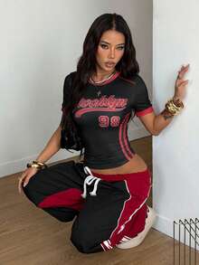 Coolane 巴西女士夏季街头风酷炫篮球球衣设计字母印花白色上衣 - 黑色 - 查看 5