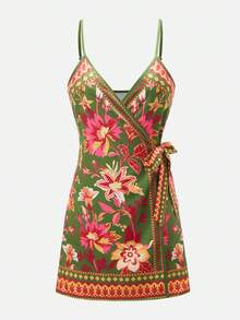 Swim Oasis 2026 New Women's Swimwear Arrival South American Floral Retro Print Chiffon Shawl For Women For School,Suitable For Holiday, Date, Afternoon Tea, Western, Cruise, Beach, Island, Road Trip, All Seasons, Music Festival, Boho Vacation,Bohemian Vacation, Chill Autumn ,Western Boho ,Elegant Tops For Women African Print Dress Juneteenth Dress Juneteenth Outfits For Women Caribbean Outfits For Women Dress Romper - Multicolor - View 2