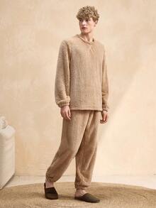 EverLounge Men's Comfortable Plush Loungewear Set - Khaki - View 5