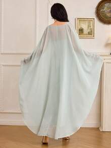 Modelyn Women's Fitted Pearl Spaghetti Strap Maxi Dress With Shawl, 2 Pieces Set Dress Modest Elegant 2 Piece SetTwo Piece Set Women Elegant - Green - View 3