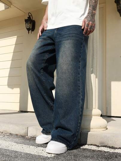 Manfinity Hypemode 男士黑色宽松阔腿休闲牛仔裤