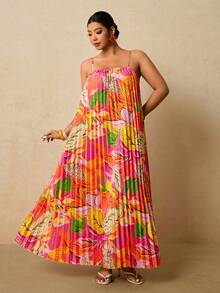 Travachic Damen Große Größen Kleid mit Blume Muster, ärmellos, locker geschnitten mit Falten, Frühlingsurlaubs-Kleid für die Insel - Verschiedenfarbig - Übersicht 6
