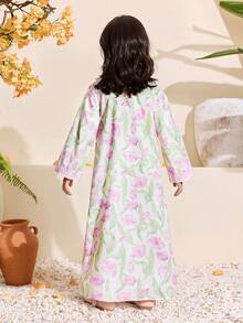 Đầm dài tay cổ chữ V dáng rộng in hoa dành cho bé gái - Nhiều màu - Xem 2