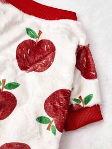 PETSIN 1件红色苹果印花法兰绒卫衣，适合秋冬季节，加厚保暖，宠物服装 - 彩色 - 查看 9