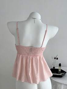 Breezaya 女式可爱纯色褶饰面料吊带背心，夏季 - 粉色 - 查看 3