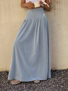 DAZY Falda larga casual plisada a rayas para mujer, versátil para vacaciones de verano